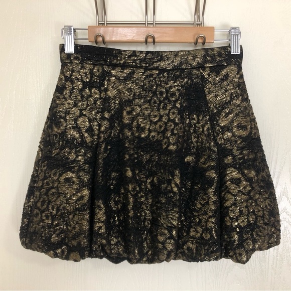 NWT ASOS Leopard Print Black and Gold Shiny Skirt Women’s Size 2 - Picture 1 of 10